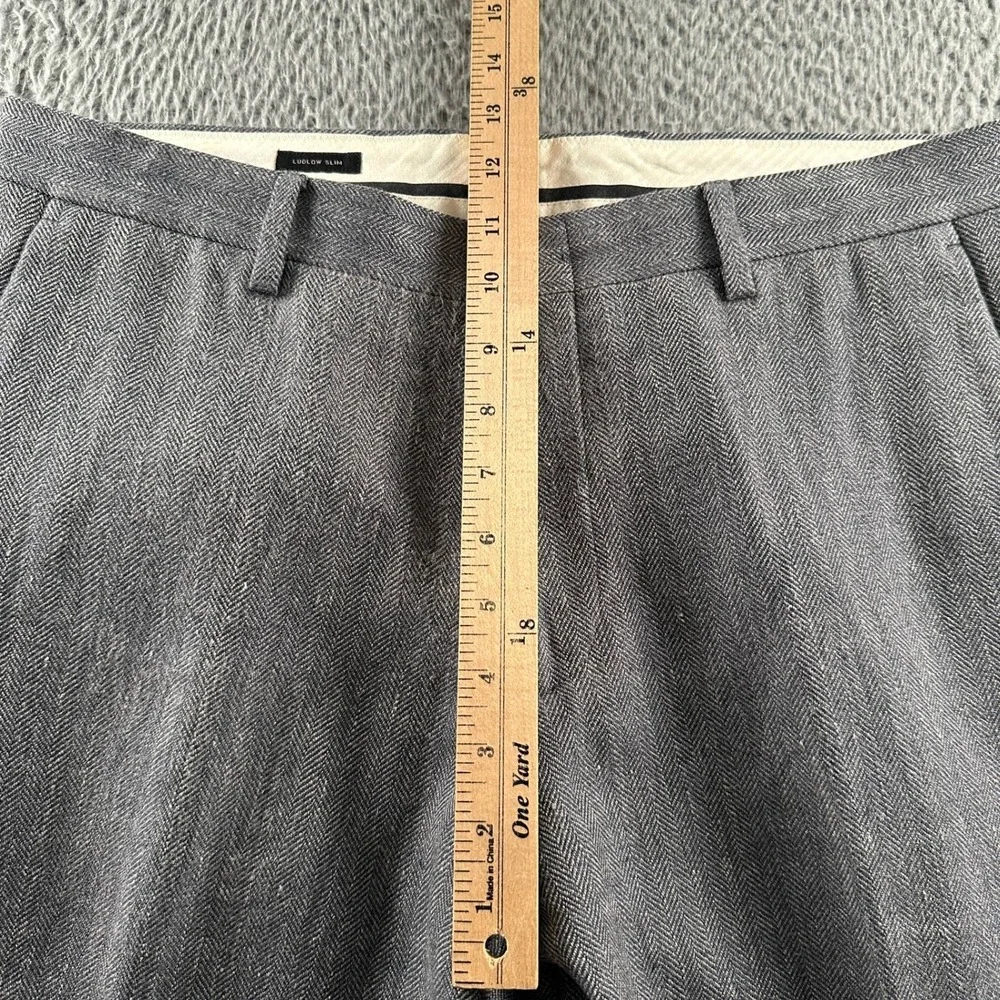J.Crew Ludlow Slim Pants Mens 33x32 Gray Herringbone Italian Cloth Dress Trouser
